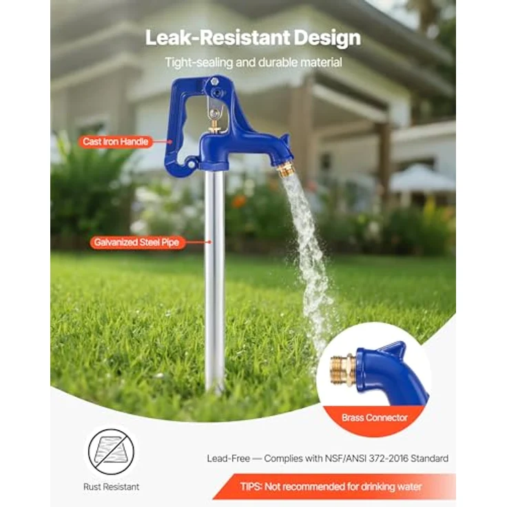 VEVOR Frostsicherer Gartenhydrant, 1895 mm mit 1219,2 mm Eingrabetiefe, G 3/4 Zoll Anschluss, bleifreier Außenwasserhahn für Gartenbewässerung – Bild 3