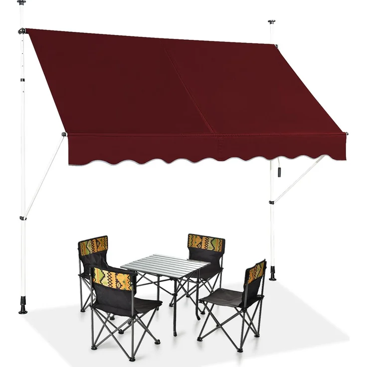 GOPLUS Klemmmarkise Balkon, Terrassenmarkise Sonnenschutz ohne Bohren, UV-beständig, höhenverstellbar, 200 cm, Weinrot