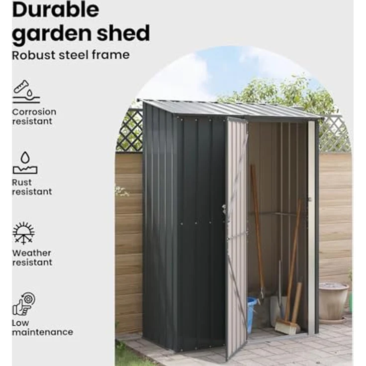 vidaXL Gartenhütte Anthrazit 140,5 x 74 x 200 cm, wetterfester Metall-Speicher mit viel Platz für Gartenwerkzeuge und Zubehör – Bild 5