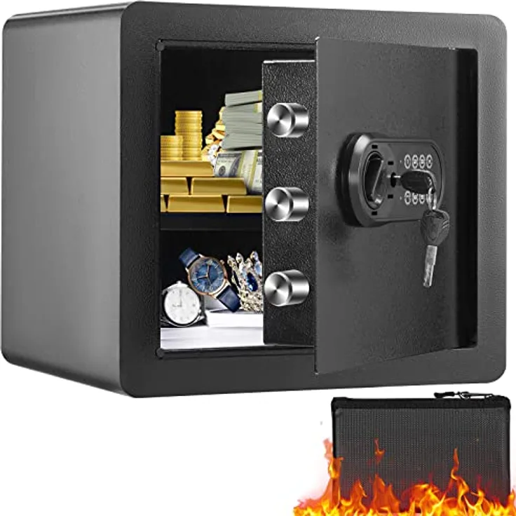 VEVOR Safe Tresor 1,2 Kubikfuß, Möbeltresor mit Feuerfester Geldtasche, Passwort & Schlüssel Digitaler Heimtresor, Alarmfunktion, Wandmontage, Schwarz