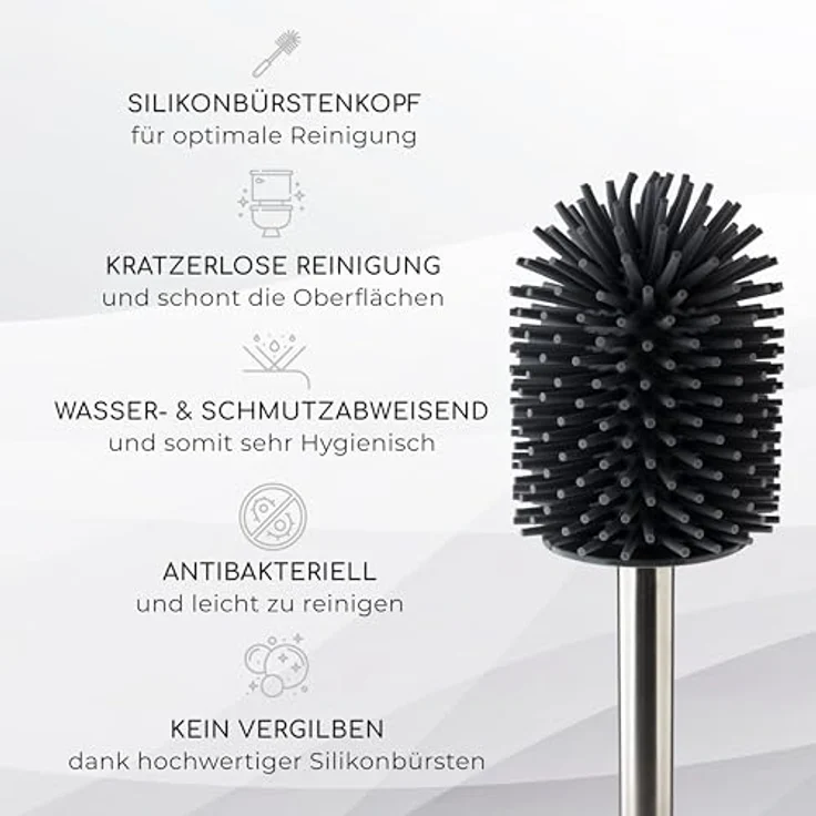 Exitoso Klobürste Silikon Antibakterielle Toilettenbürste Edelstahl Klobürstenhalter und Halter - WC Bürste Toilettenbürste Silikon Klobürste schwarz - Toilettenbürste Silikon Kopf Silikon Klobürsten – Bild 2