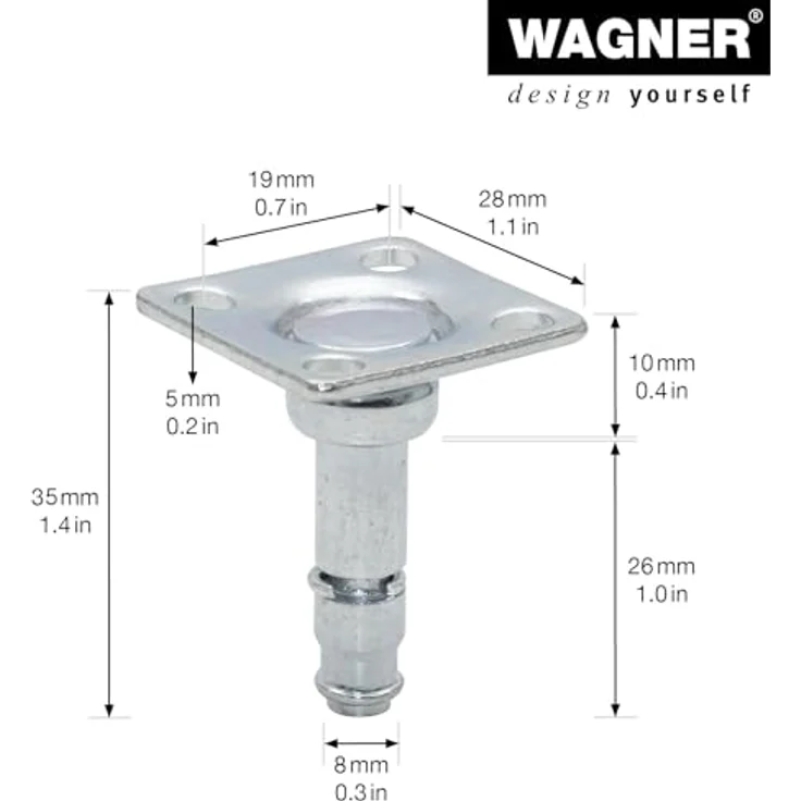 WAGNER Anschraubplatte 2tlg. - 28 x 28 / Ø 8 mm x 10/26/35 mm, Stahl verzinkt - Kompatibel mit Möbelrolle / Möbelgleiter 8 mm, 11008799 – Bild 2