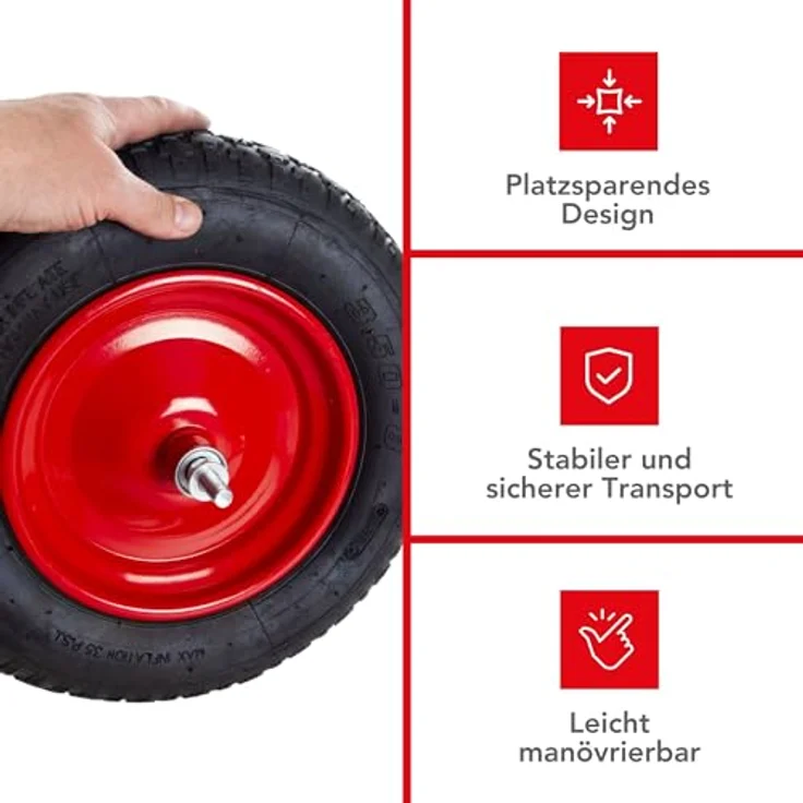 Toolland Schubkarre 85 Liter, Gartenkarre mit pneumatischem Rad, rutschfesten Griffen, graues Design, 12 kg, einfache Montage – Bild 4
