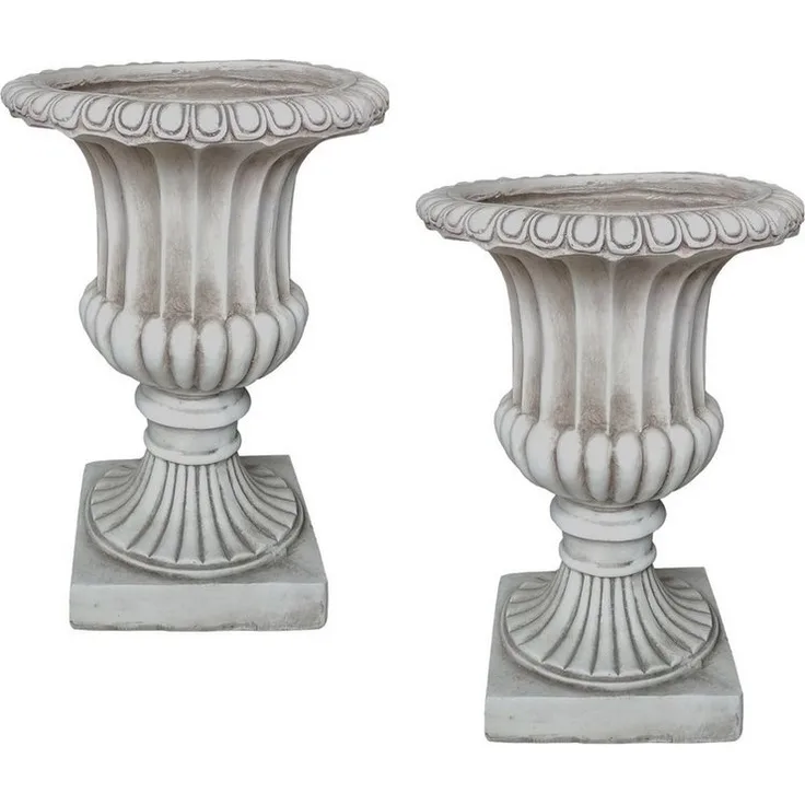 HTI-Living Pflanzkübel Athene Antik Hellgrau, 2er-Set aus Polyresin, Ø 30 cm, Höhe 40,5 cm
