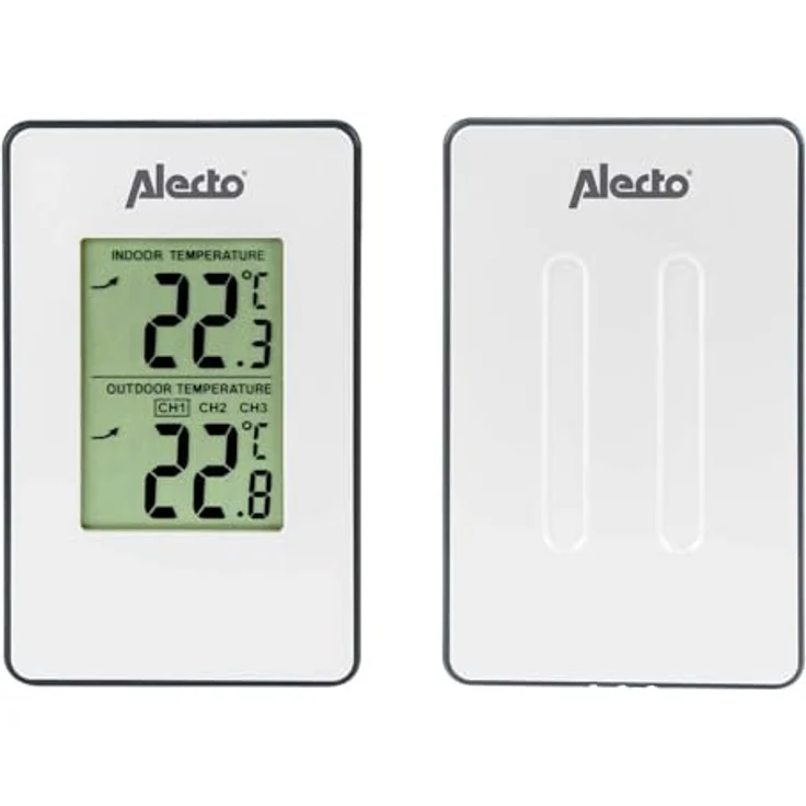 Alecto WS-1050 Wetterstation mit kabellosem Außensensor, großem Display, 30m Reichweite, Innen- und Außentemperatur, weiß, 14 x 2 x 12 cm – Bild 1