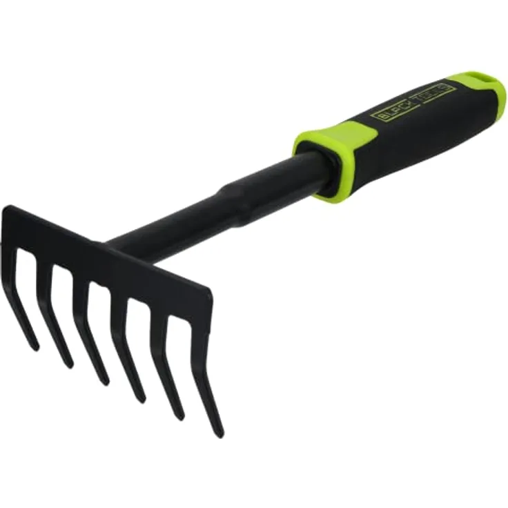 BLACK TOOLS® Garden Handrechen | Zum Säubern und Auflockern | Rutschfester Griff | Korrosionsgeschützt | Länge 30 cm | Garten, Kübel, Balkonkästen, Beete