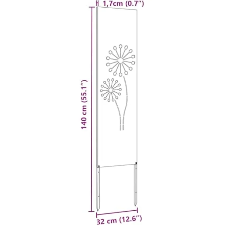 vidaXL Gartenabtrennung Sichtschutz Trennwand, rechteckiges Design aus robustem Stahl mit matter Oberfläche und dekorativen Intarsien, wetterfest – Bild 3