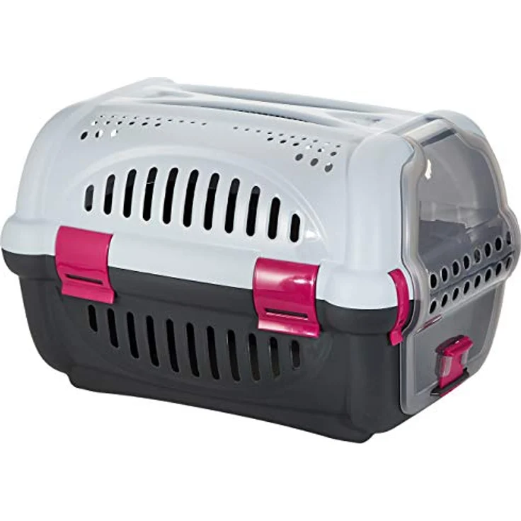 Beeztees 715009 Reisebox Rhino, 51 x 34.5 x 33 cm, grau/rosa, Kunststoff Hund Transportboxen – Bild 1