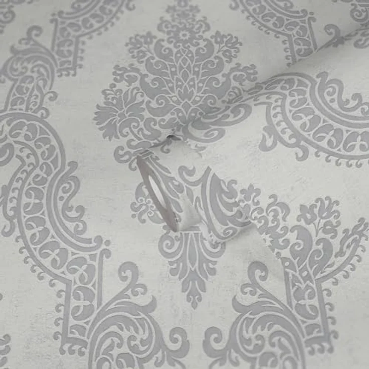 A.S. Création Pure Elegance Vliestapete mit Ornamenten, 0,53 x 10,05 m, Weiß und Grau, Barocktapete, Made in Germany, robust und waschbeständig – Bild 4