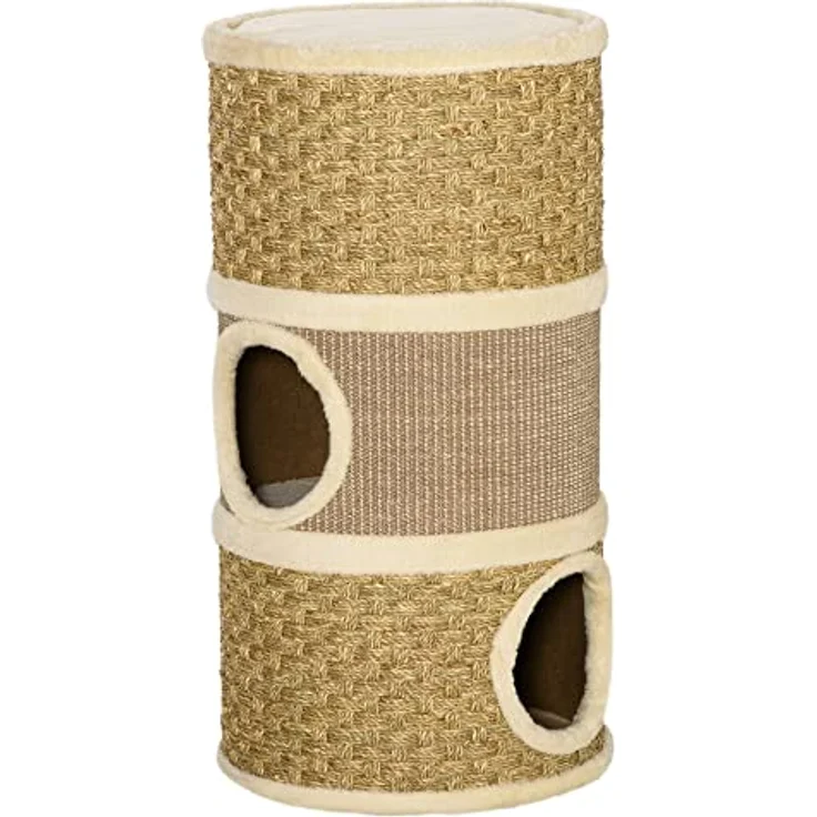PawHut Katzenkratzbaum Kratztonne für Katzen 3 Ebenen Katzenbaum Kletterbaum Katzenmöbel mit Sisal Plüsch 37,5 x 37,5 x 70 cm – Bild 1