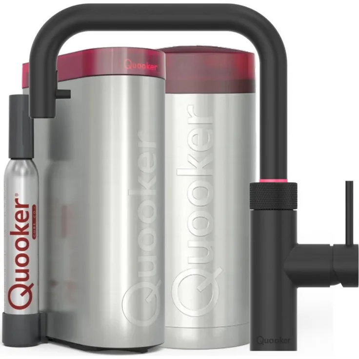 QUOOKER Flex Square Küchenarmatur, COMBI+ & CUBE, schwarz, mit 100°C kochendem Wasser und CUBE Filter Starter Set, 7 Jahre Garantie