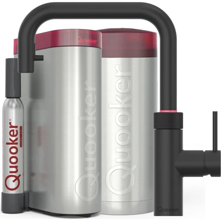 QUOOKER Flex Square Küchenarmatur, COMBI+ & CUBE, schwarz, mit 100°C kochendem Wasser und CUBE Filter Starter Set, 7 Jahre Garantie