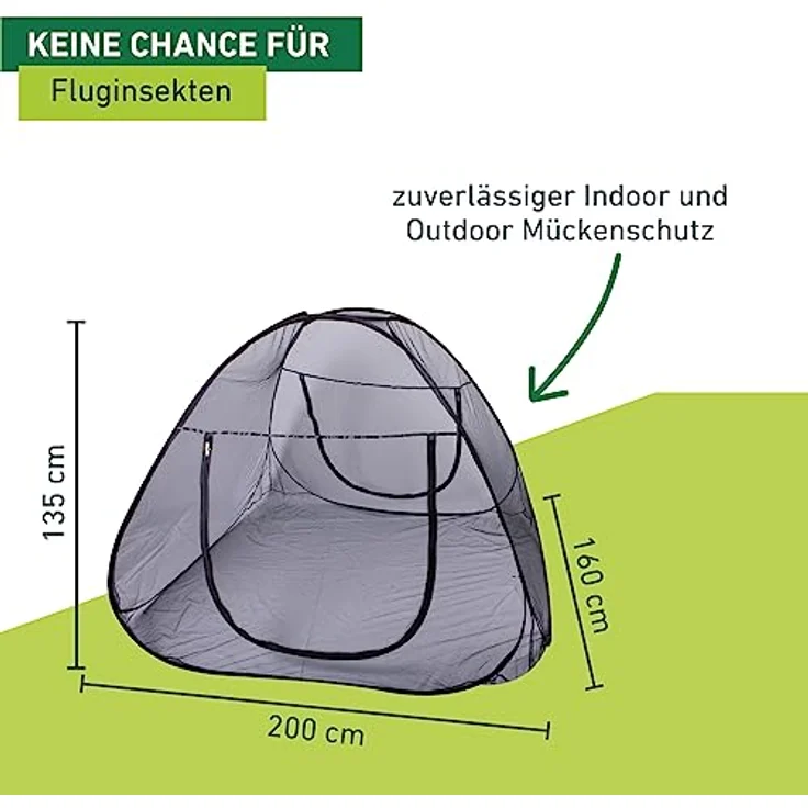 Windhager POP-UP Moskitonetz Zelt, großes Mückennetz für Doppelbett, Camping Netz, Insektenschutz, Mückenschutz, Bettnetz, Fliegennetz Zelt, 160 x 200cm, anthrazit, 03275 – Bild 3