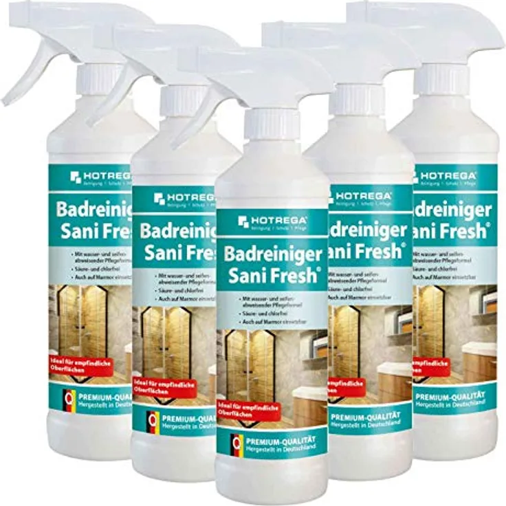 HOTREGA Badreiniger Sani Fresh 500 ml - Fliesenreiniger, Sanitärreiniger, Armaturenreiniger, Mengen:5