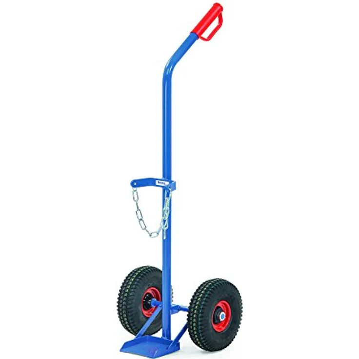 FETRA Stahlflaschenkarre, mit Vollgummi-Bereifung für 10 Liter Stahlflasche, pulverbeschichtet blau RAL 5007, Tragkraft 100 kg