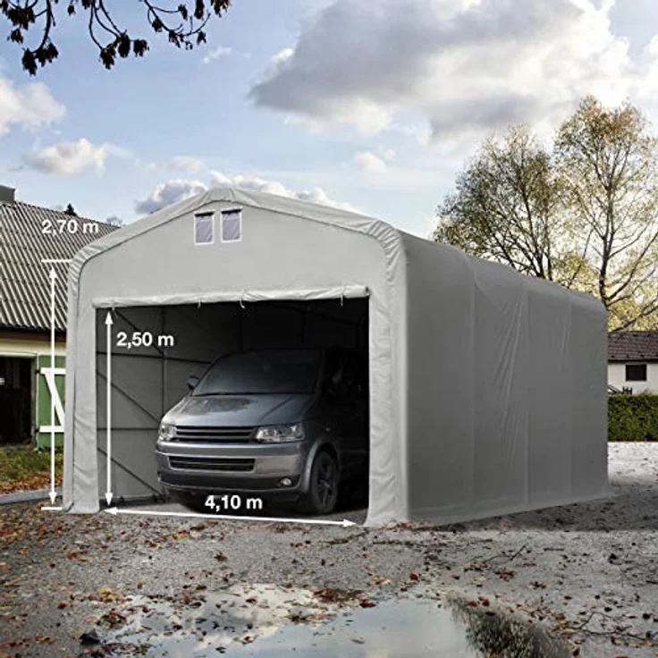 TOOLPORT Wikinger Zeltgarage 5x8 m, stabile Lagerzelt Carport mit 4,1x2,5 m Torgröße für Boote, Wohnmobile und Traktoren, grau – Bild 3