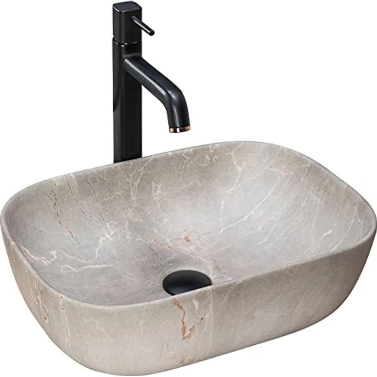 Rea Aufsatzwaschbecken Livia Beige aus hochwertiger Keramik 465 mm x 335 mm x 135 mm – Bild 1