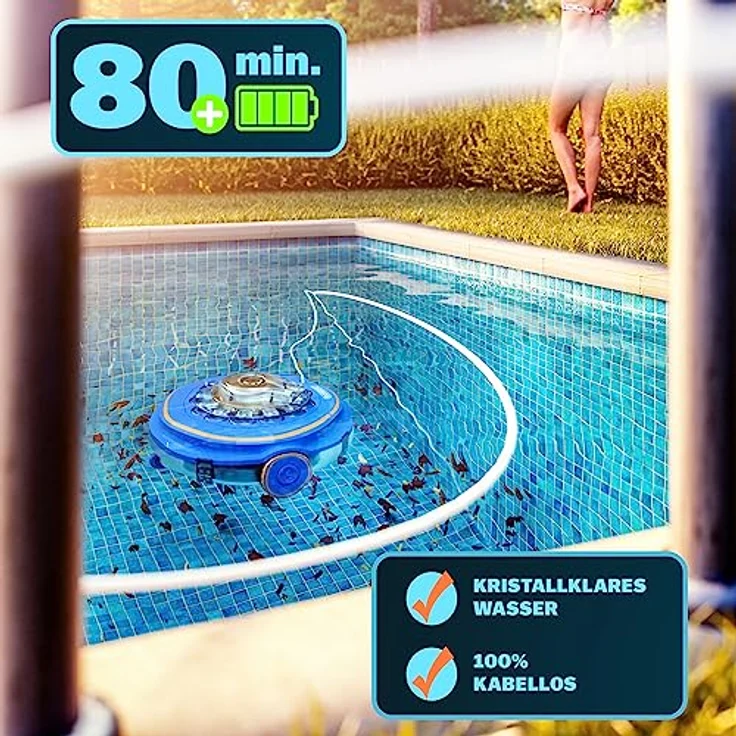 monzana® Poolroboter Poolboy600 Kabellos Vollautomatisch 80 Min Akku 5200mAh Li-Ion 80m² Pool Bodensauger Poolreiniger Poolsauger Royalblau – Bild 3