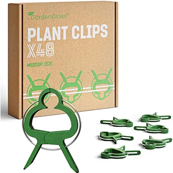 GardenGloss 48 Pflanzenclips Klein - Stabile Pflanzenklammern für Tomaten, Rosen und Gurken - Einfache Rankhilfe für Kletterpflanzen