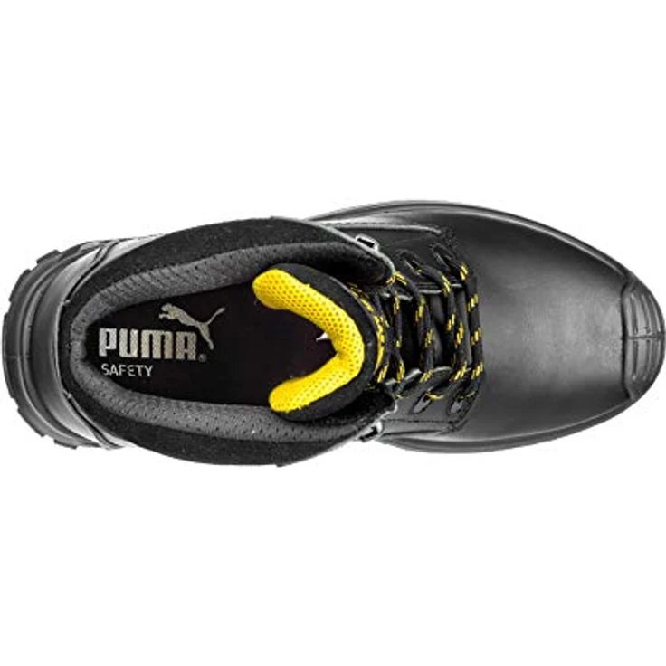 Puma Sicherheitsschuh S3 HRO SRC Borneo Black Mid, Arbeitsschuh aus Vollrindsleder, Größe 45, hitzebeständig bis 300 °C, rutschfeste Gummisohle – Bild 3