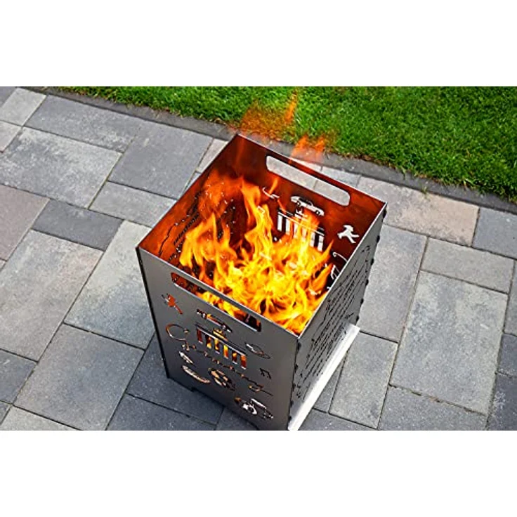 tuning-art FK02 Feuerkorb Feuertonne Feuerschale Steckbar Groß 50x30x30, Größe:Germany 45L, Stabiler Feuerkorb mit gelasertem Design, 360° Wärmestrahlung, DC01 Stahl, Rostpatina – Bild 3