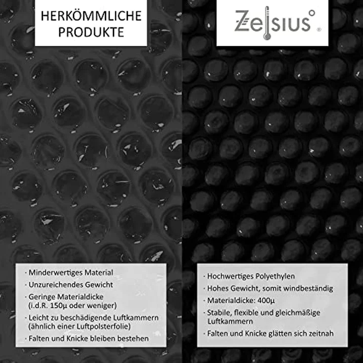 Zelsius Solarfolie für eckige Pools, 8 x 5 m, schwarz, 400µ PE-Folie zur Wassererwärmung und Verdunstungsreduzierung – Bild 3