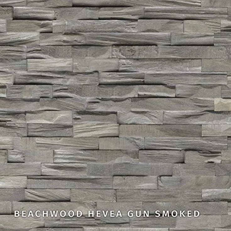 INDO Holz Wandverkleidung Beachwood Hevea Gun Smoked, 3D-Effekt, Fläche 1 m², Brandschutzklasse D-s2, d0 – Bild 2