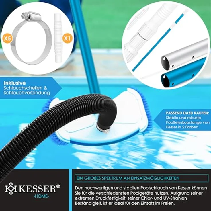 KESSER Poolschlauch | Schwimmbadschlauch mit Muffen | Solarschlauch für Pool und Schwimmbecken | Saugschlauch | Pumpenschlauch | Flexibler Wasserschlauch Schwarz, Länge 10m ( Ø 32 mm ) – Bild 3