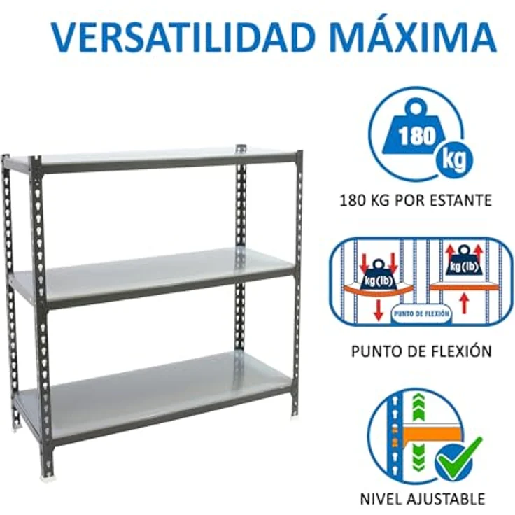 Simonrack Simonclick Plus Metallregal, 100 x 90 x 50 cm, 3 Böden, Traglast 180 kg pro Boden, höhenverstellbar, Anthrazit – Bild 4