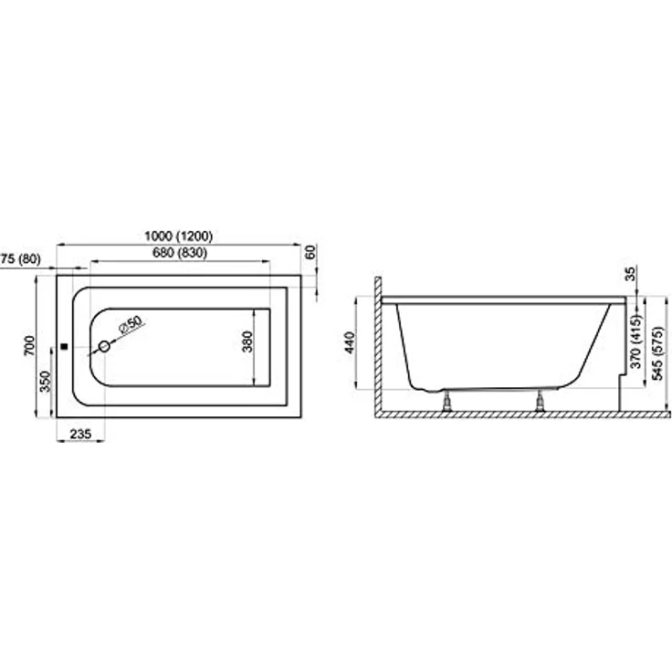 Polimat BADLAND Badewanne CAPRI 100x70, Rechteckige Weiß Acryl Wanne mit Acrylschürze, Füßen und Chrom Automatik Ablaufgarnitur, Made in EU 4in1 – Bild 5
