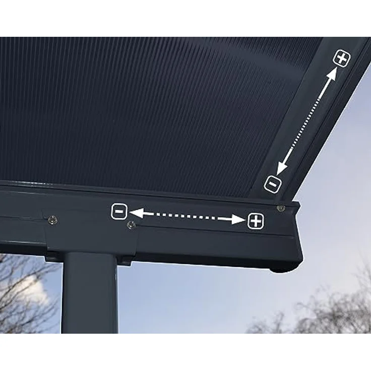 CANOPIA Terrassenüberdachung Alu Sierra 3X8.50 Polycarbonat Hohlkammerplatten Pergola 860 x 295 cm Grau, UV-Schutz, schraubenfreies Montagesystem, ganzjähriger Schutz – Bild 5