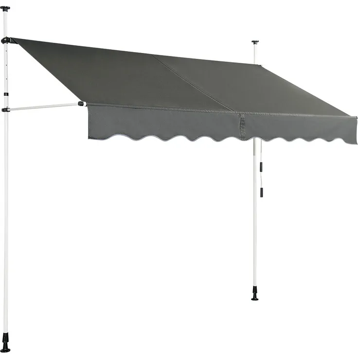 COSTWAY Klemmmarkise 250 cm, Höhenverstellbare Balkonmarkise mit Handkurbel, wetterbeständig, Grau
