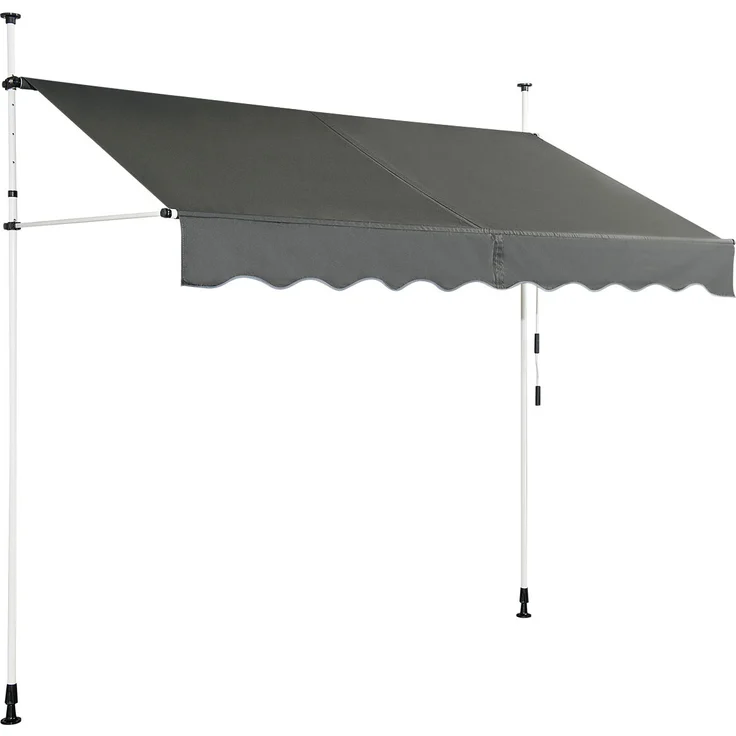 COSTWAY Klemmmarkise 250 cm, Höhenverstellbare Balkonmarkise mit Handkurbel, wetterbeständig, Grau