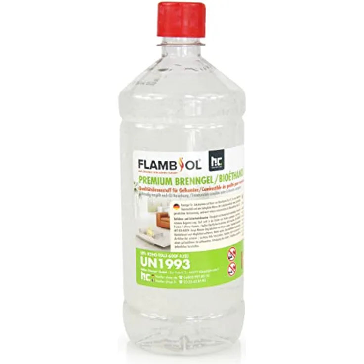 6 x 1 L FLAMBIOL® Premium Brenngel für Brenngel Dekofeuer, Lampe und Kamin - Neue REZEPTUR DICKFLÜSSIGES Gel (6 x 1 L)