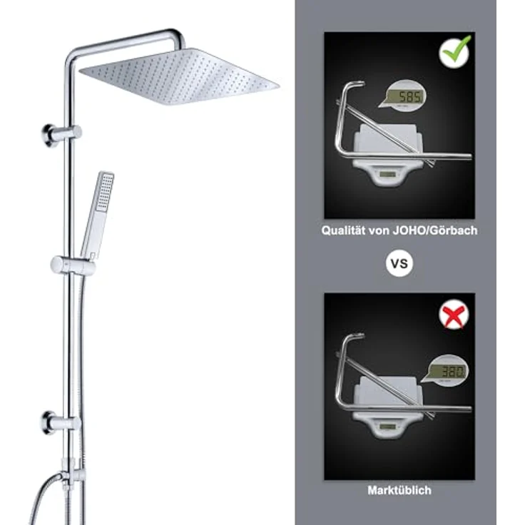 Görbach Regendusche Duschsystem mit verstellbarer Duschstange, 30x30cm, Chrom, hochwertige Edelstahl-Kopfbrause mit Air-in-Technologie, 360° drehbar – Bild 2