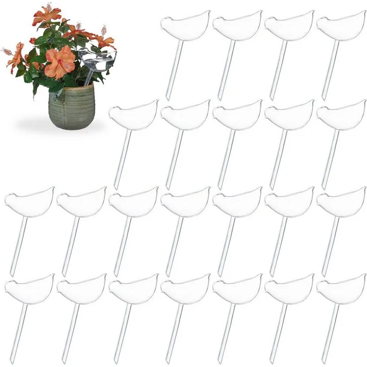 relaxdays Bewässerungskugel Vogel transparent, 24er Set mit automatischer Wasserabgabe für Topfpflanzen