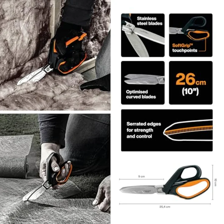 Fiskars Hochleistungsschere PowerArc, 26 cm, bis zu 30% mehr Kraft, rostfreier Stahl/Kunststoff, Schwarz/Orange, 1027205 – Bild 2