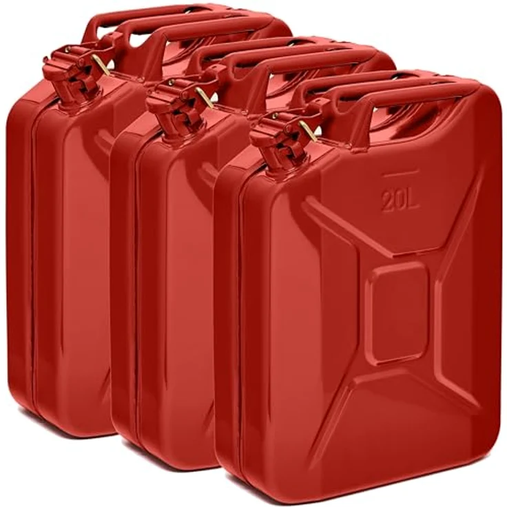 BW® Benzinkanister Metall 3x 20 Liter, TÜV-geprüfter Kraftstoffkanister Rot RAL 3000 aus 0,9mm Stahl für Benzin, Diesel, E10 und 2-Takt - Made in Europe – Bild 1