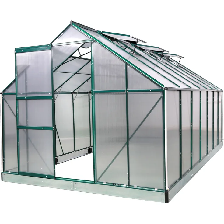 BRAST Gewächshaus Aluminium 430x250x205cm Grün mit Fundament rostfrei TÜV geprüft Alu Treibhaus Glashaus Tomatenhaus