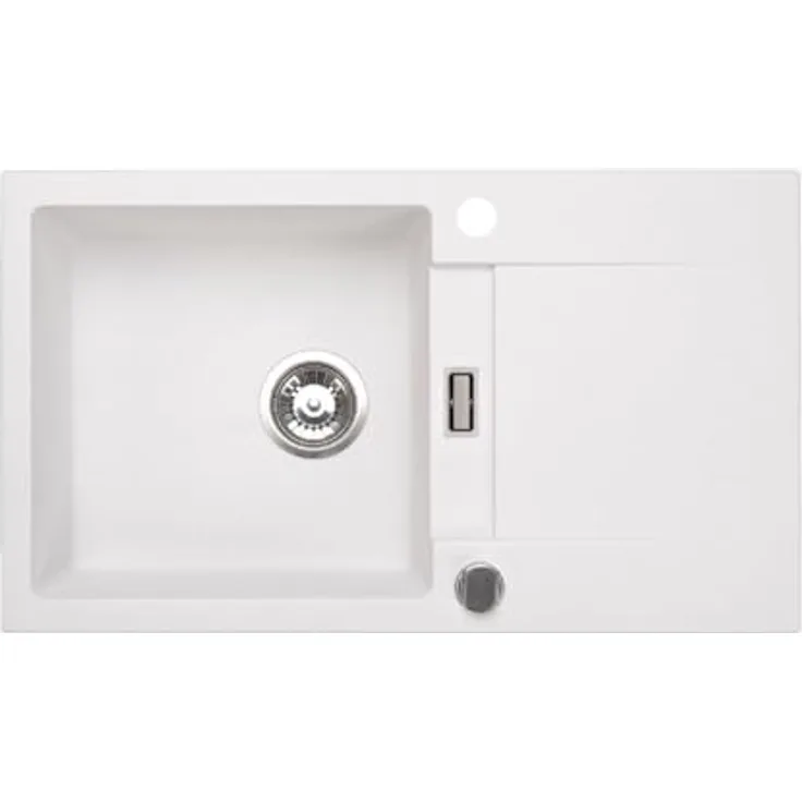 QLS Küchenspüle RUNNER 76 x 44 cm, Granit-Spülbecken mit automatischem Siphon, kratzfest und hitzebeständig, verschiedene Farben verfügbar