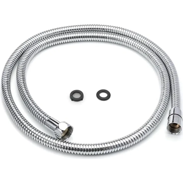 H&S Edelstahl Duschschlauch mit 2 Unterlegscheiben - 1,25m mit 1/2 Zoll Anschluss - Universal Brauseschlauch mit Chrom-Finish - Knickschutz Schlauch für Dusche & Badewanne