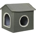 PawHut Katzenhöhle, Katzenhaus, Katzenhütte mit Zwei Türen, Katzenkorb mit Kissen, Katzenbett für Katzen bis 5 kg, Polyester, Grau, 39 x 43,5 x 40,5 cm