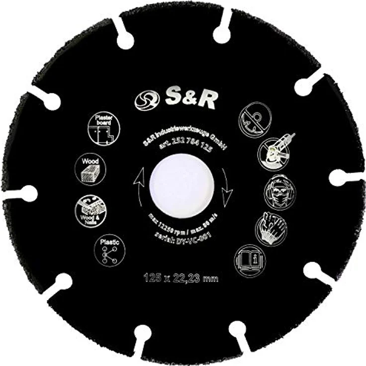 S&R Karbid Hartmetall Trennscheibe 125 x 22,23 mm, Multi-Material für alle Arten von Holz, Holz mit Nägel, Plastik und Gipskarton, besonders hohe Standzeit, für Winkelschleifer – Bild 2