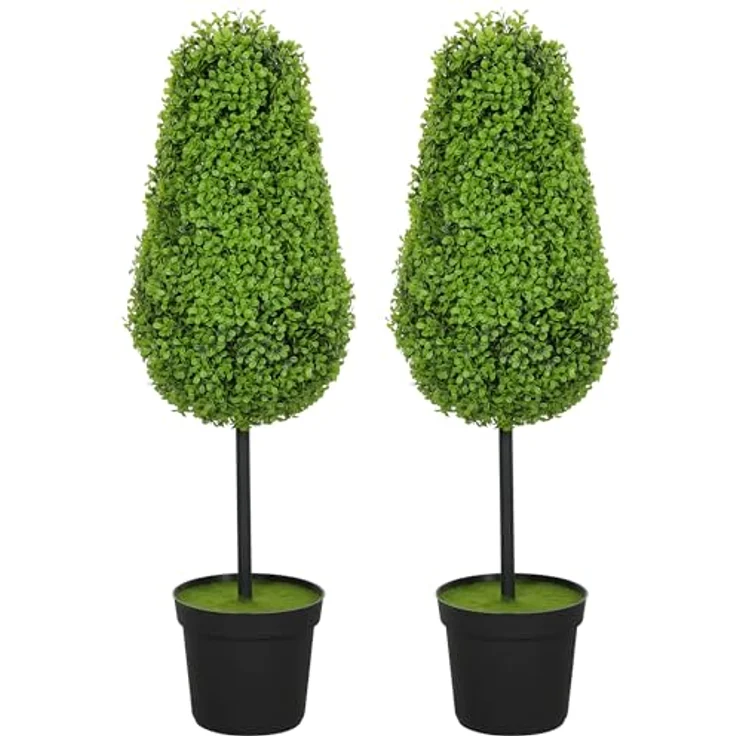HOMCOM 2er Set Künstliche Buchsbaum 90cm, UV-beständige Kunstpflanze in Tränenform im Topf, ideal für Innen- und Außenbereich – Bild 1