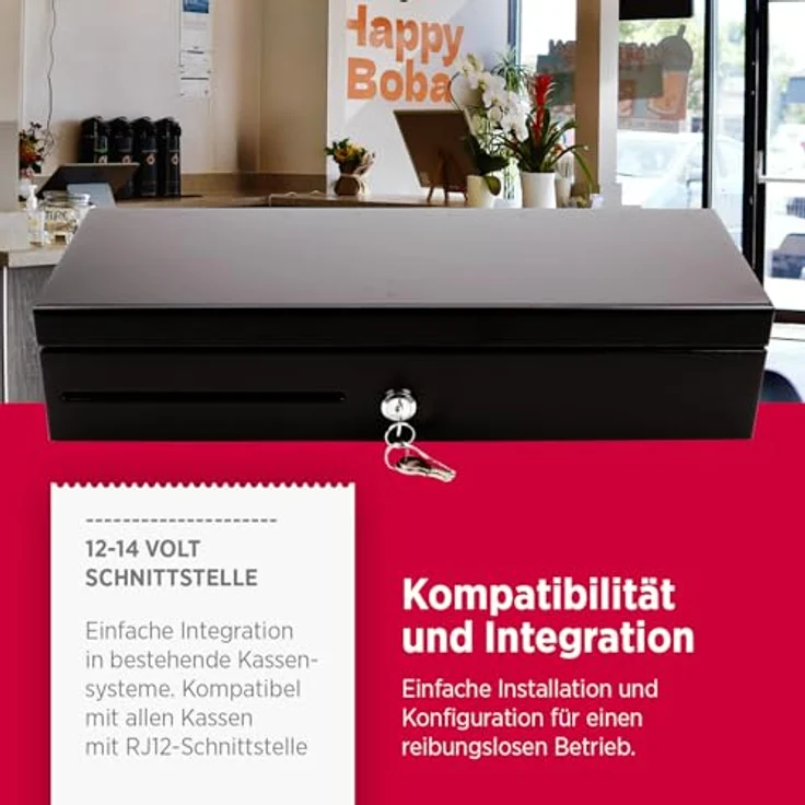 Olympia HS 170 Kassenschublade | Abschließbare Geldkassette mit Einwurfschlitz | RJ12-kompatibel | 6-Geldschein & 8-Kleingeld Aufbewahrung | Schwarz | 46x17x10 cm – Bild 3