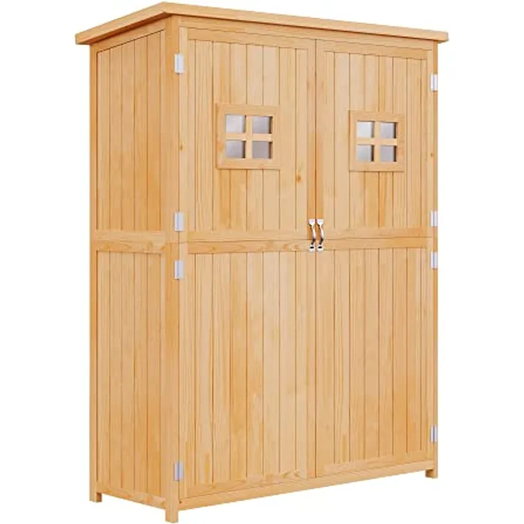 Outsunny Gartenschrank Holz Geräteschuppen Gerätehaus Geräteschrank Pultdach Garten Natur 127,5x50x164cm
