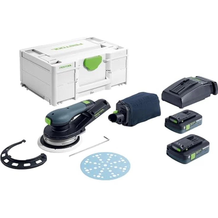 Festool Akku-Exzenterschleifer ETSC 2 150 4,0 I-Plus, mit 150mm MULTI-JET-Stream 2 Schleifteller, 2x 4,0 Ah Akkupack, im Systainer SYS3 M 187, integrierter Lichtring und ergonomisches Design – Bild 1
