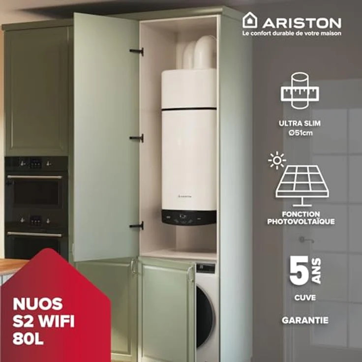 Ariston Nuos Plus S2 WLAN, 80 Liter Wärmepumpe mit Aerothermie, Fernbedienung und App-Steuerung, A+ – Bild 3