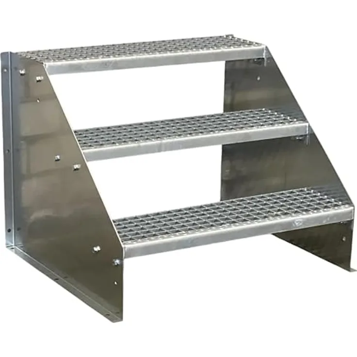 SRM Design 3 Stufen Standtreppe Modell 1 verzinkt, Breite 70 cm, Höhe 63 cm, rutschfeste Trittflächen ohne Geländer