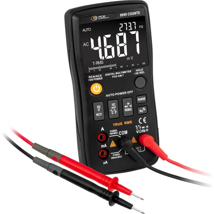 PCE Instruments PCE-DM 7, Digital-Hand-Multimeter CAT II 1000 V / CAT III 600 V, mit 2,8 Zoll LCD-Display und berührungsloser Spannungserkennung
